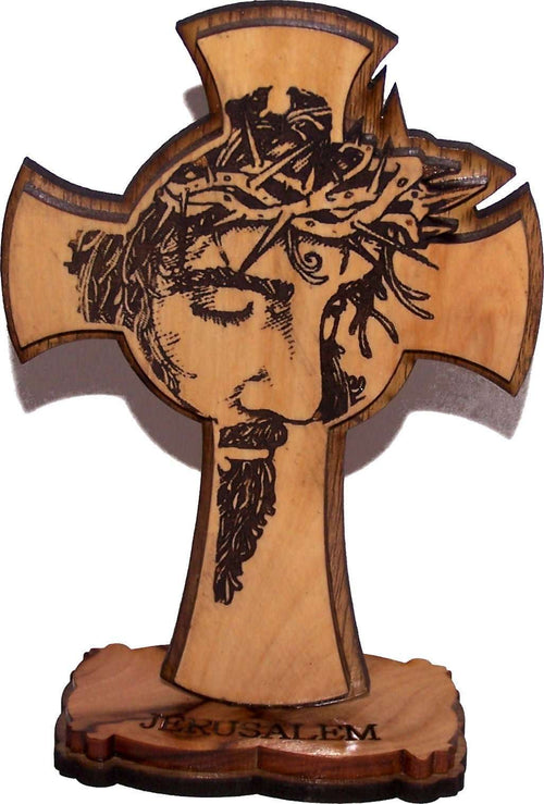 Agony of Our Lord onthe Cross Layered Olive Wood Cross Carved by Laser - Standing (12 cm or 5 inches) Small/Certificate