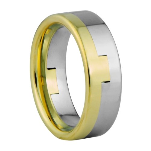 two - 2 pieces Wedding band - Two tones, Highly Polished 18K Gold Ion or IP plated