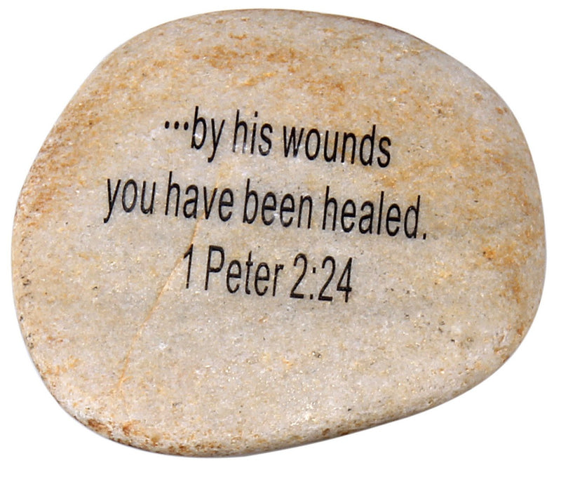 Holy Land Market Extra Large Engraved Inspirational Scripture Biblical Natural Stones Collection - Stone XIII : 1 Peter 2:24 :" by his Wounds You Have Been Healed.