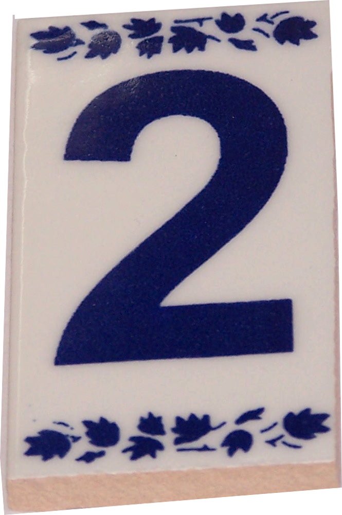 Numeral Two painted tile from Jerusalem - 3x1.5 Inches - Asfour Outlet Trademark