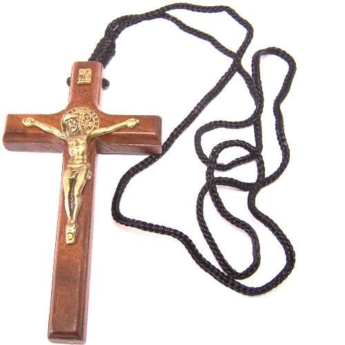 St. Benedict Wooden Crucifix pendant w/CSSMI medal - thick (9cm or 3.54")