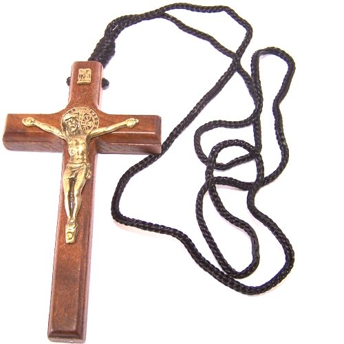 St. Benedict Wooden Crucifix pendant w/CSSMI medal - thick (9cm or 3.54") -