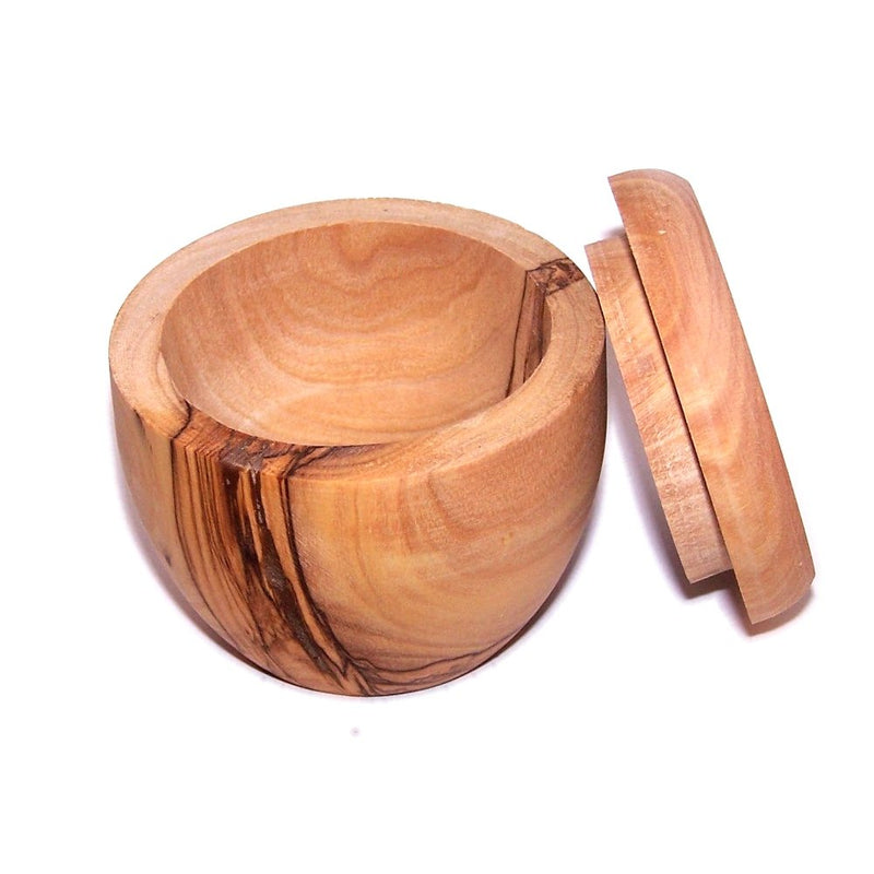 Handcrafted olive wood Salt/Sugar keeper (3" in diameter) - Asfour Outlet Trademark
