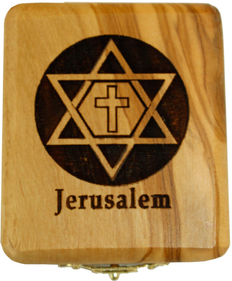 Holy Land Market Unique Messianic Star of David with Cross Olive Wood Box - Standard Size