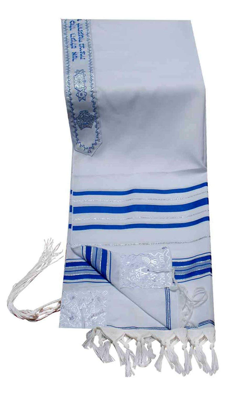 Talitnia Acrylic Tallit (Imitation Wool) Prayer Shawl Blue and Silver Stripes in Size 47" Long and 68" Wide