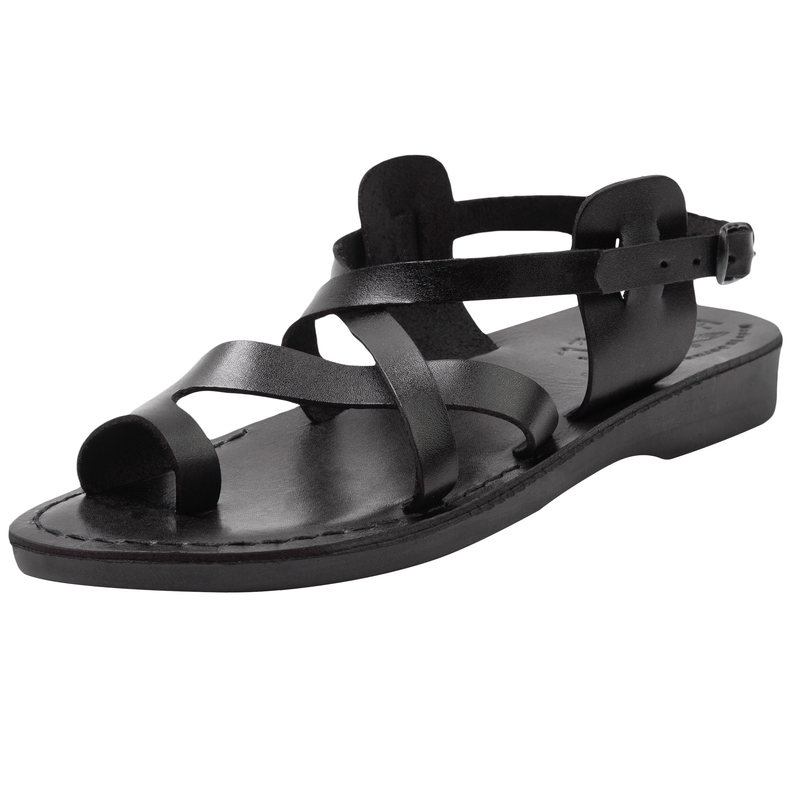 Holy Land Market Unisex Adults/Children Genuine Leather Biblical Sandals/Flip Flops/Slides/Slippers (Jesus - Yashua) Black Style I