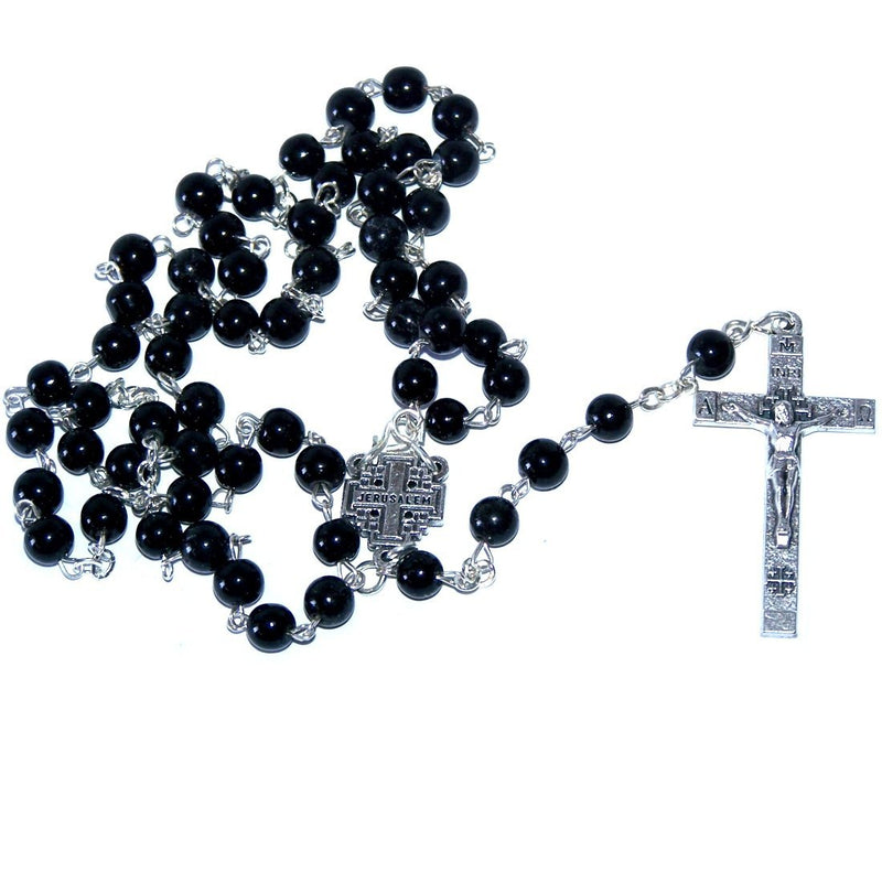 Holy Land Market Onyx Beads Rosary - Grade A Made with Alpaka German Silver Tone Wire (28 cm o.