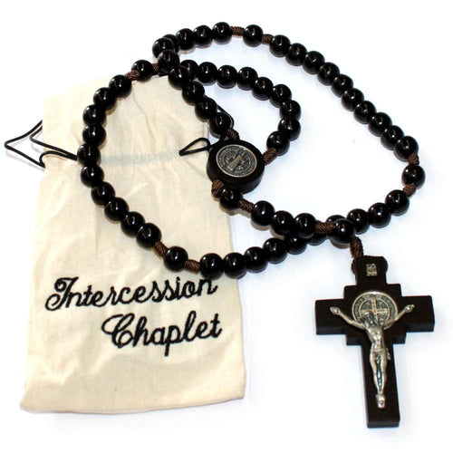 Rosario de San Benito con cuentas de madera negra (cuentas de 10mm - Crucifijo de 7cm)- viene con bolsa especial
