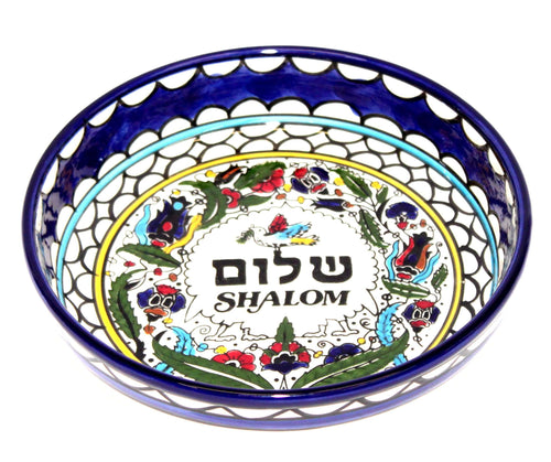 Shalom/Paz con paloma Cuenco de cerámica armenia - Grande II (11 pulgadas o 28cm de diámetro) - Marca registrada Asfour
