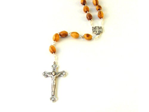 Olive Wood Rosary with the Jerusalem Cross Centerpiece