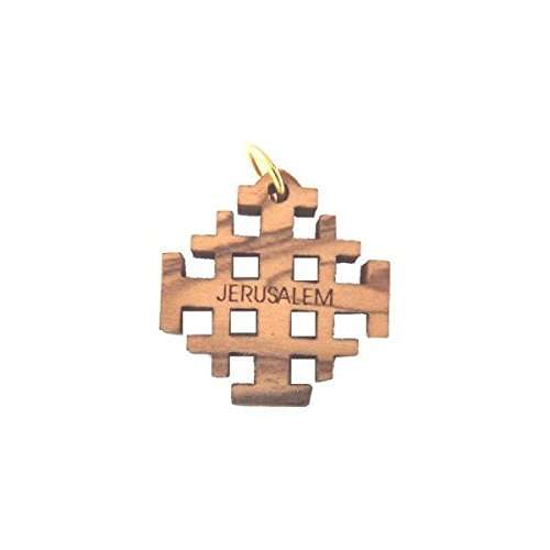 Colgante de Cruz de Jerusalén de Madera de Olivo con láser (8cm o 3.15" de largo)