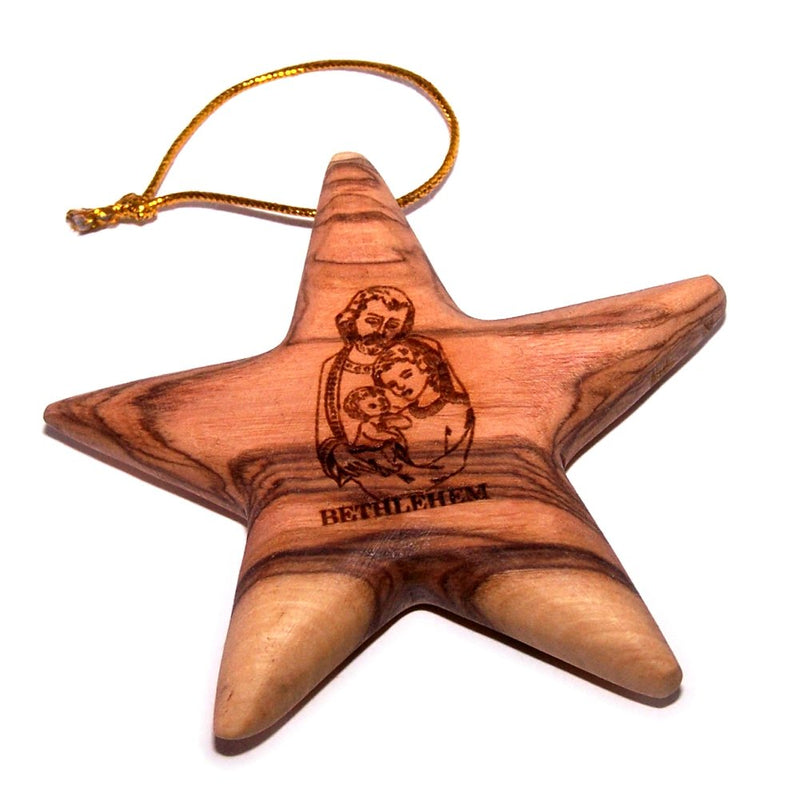 Holy Land Market Star Engraved with Nativity Scene Olive Wood Ornament - 3D (3 Inches)