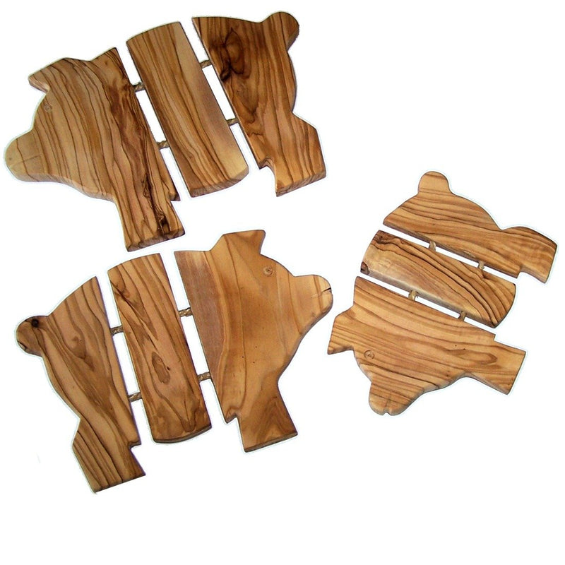Pigs/Hogs Trivets Set - Hand Carved Olive Wood Trivet Set for Hot Plate - Asfour Outlet Special (6.5, 8 and 9 Inches)