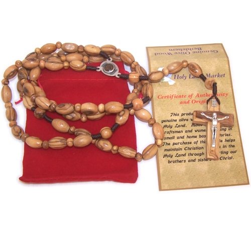 Very Long Threaded olive wood Rosary with 12mm oval beads and Soil Center - V.