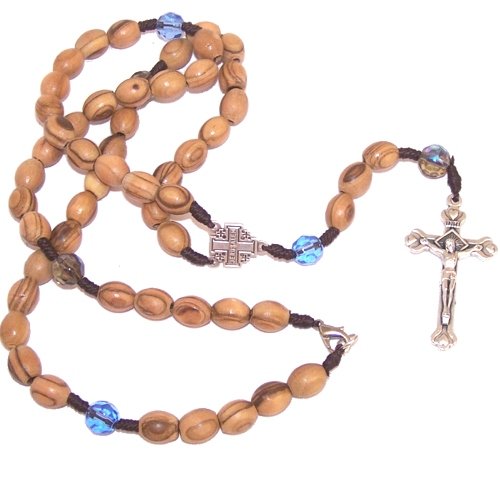 Top quality olive wood beads Rosary / Necklace with Crystal glass beads - com...