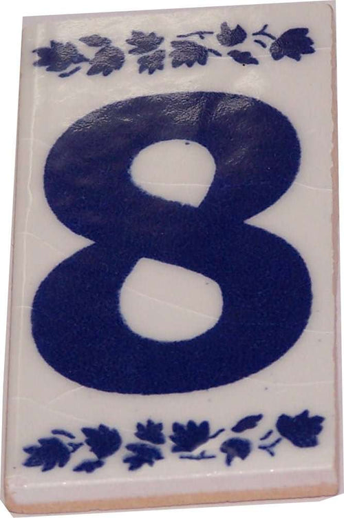 Numeral Eight Painted Tile from Jerusalem, 3 x 1.5 Inches, Hand Painted Ceramic