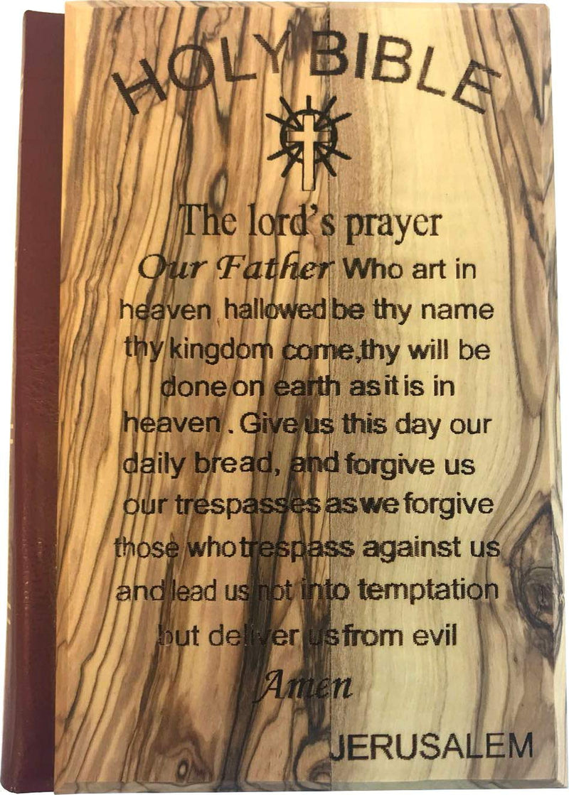 Jerusalem Bible, Olive Wood Cover carved with the Lord`s Prayer (English, 1094 pages)
