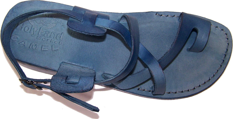 Holy Land Market Unisex Leather Biblical Sandals (Jesus - Yashua) Jesus - Colored Blue