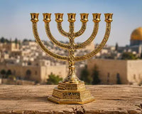 7-branch Temple menorah, handmade in Bethlehem