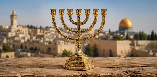 7-branch Temple menorah, handmade in Bethlehem