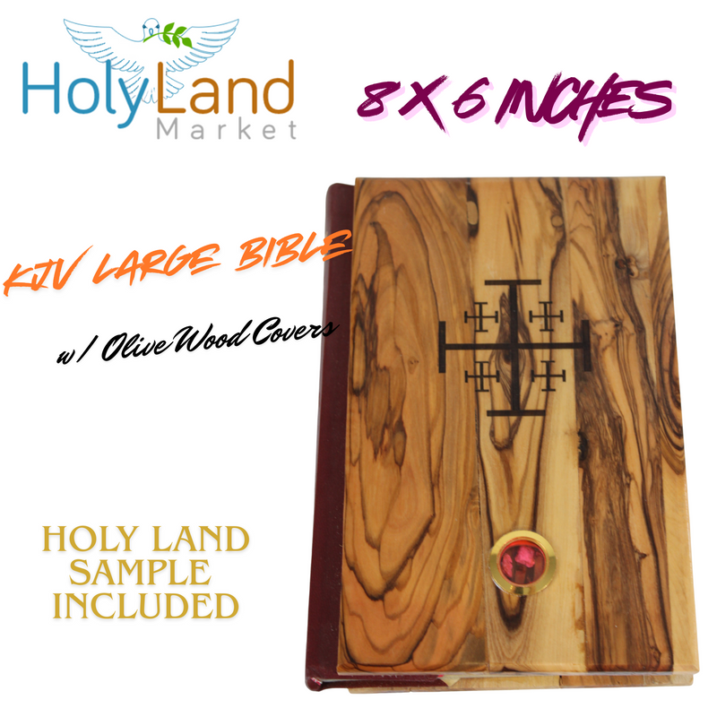 Holy Land Market Olive Wood covered Millennium Bible with 'Jerusalem Stones' Or Incense ~ Red-Letter King James Version of The Old and The New Testament