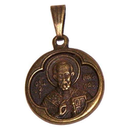 Saint Nickolas bronze tone medal necklace - design based on Fedorov designer - 60cm strap with clasp