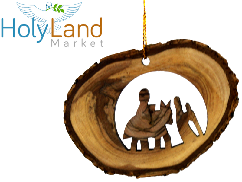 Holy Land Market Complete 7-Piece Olive Wood Bark Ornament Set - Inspirational Natural Wooden Christmas Decorations, Hand Carved in Bethlehem - Unique Christmas Ornaments & Decor Nativity Story Set