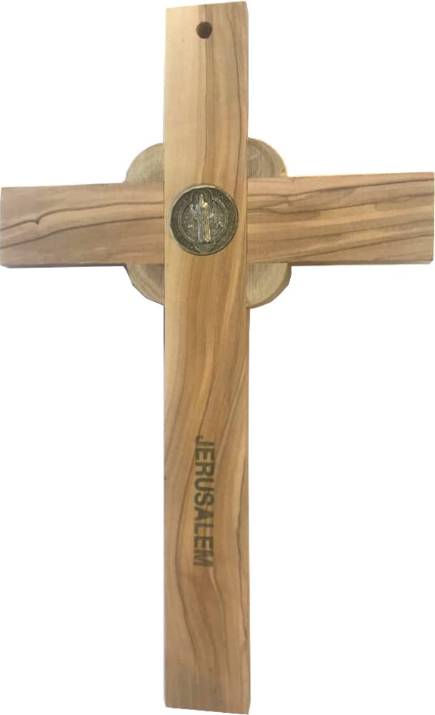 Holy Land Market Catholic Celtic Saint Benedict Olive Wood Crucifix