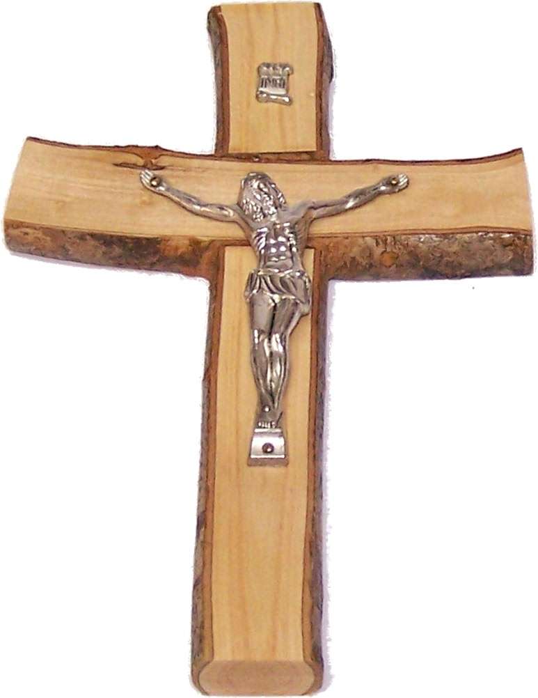 Cruz/crucifijo de madera de olivo de la Tierra Santa con bordes rústicos/ásperos de Belén - Grande