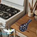 Armenian hand painted cooking Spoon Rest/Ladle Holder - Large with deep Round Cup part - Asfour Outlet Trademark