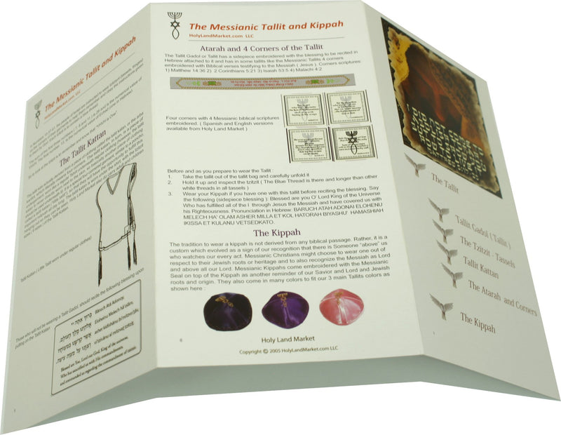 El Tallit con Kippah - Manto (Mantn) de oracin mesinico - Talit con versculos dela Biblia/esquinas espaolas