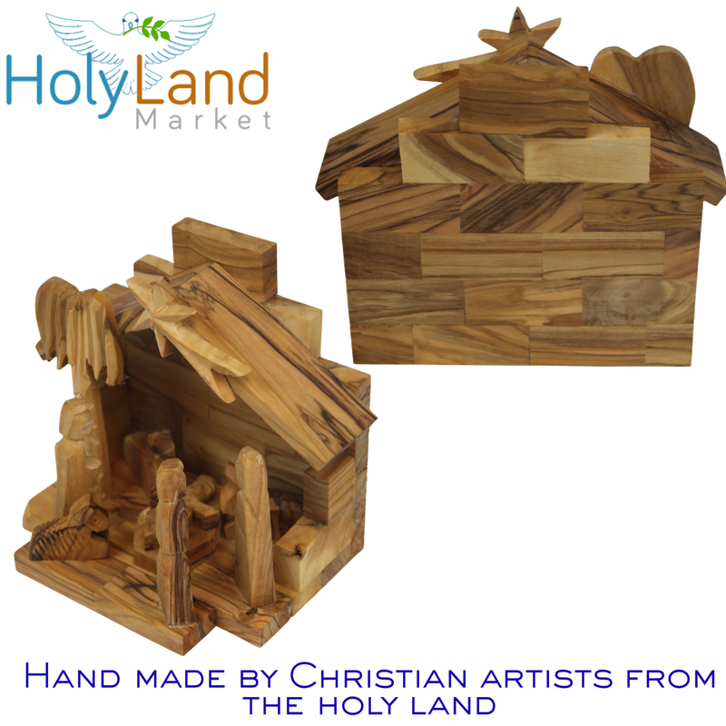 Holy Land Market Olive Wood Nativity Set - Small One Piece Christmas Set, 4.5 in High, Includes Joseph, Mary, Baby Jesus