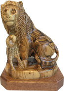 Holy Land Market Lion with Lamb - olive wood figure - one piece, Revelation 5:5-6 (20x16x12 or 8x6.5x5 inches)