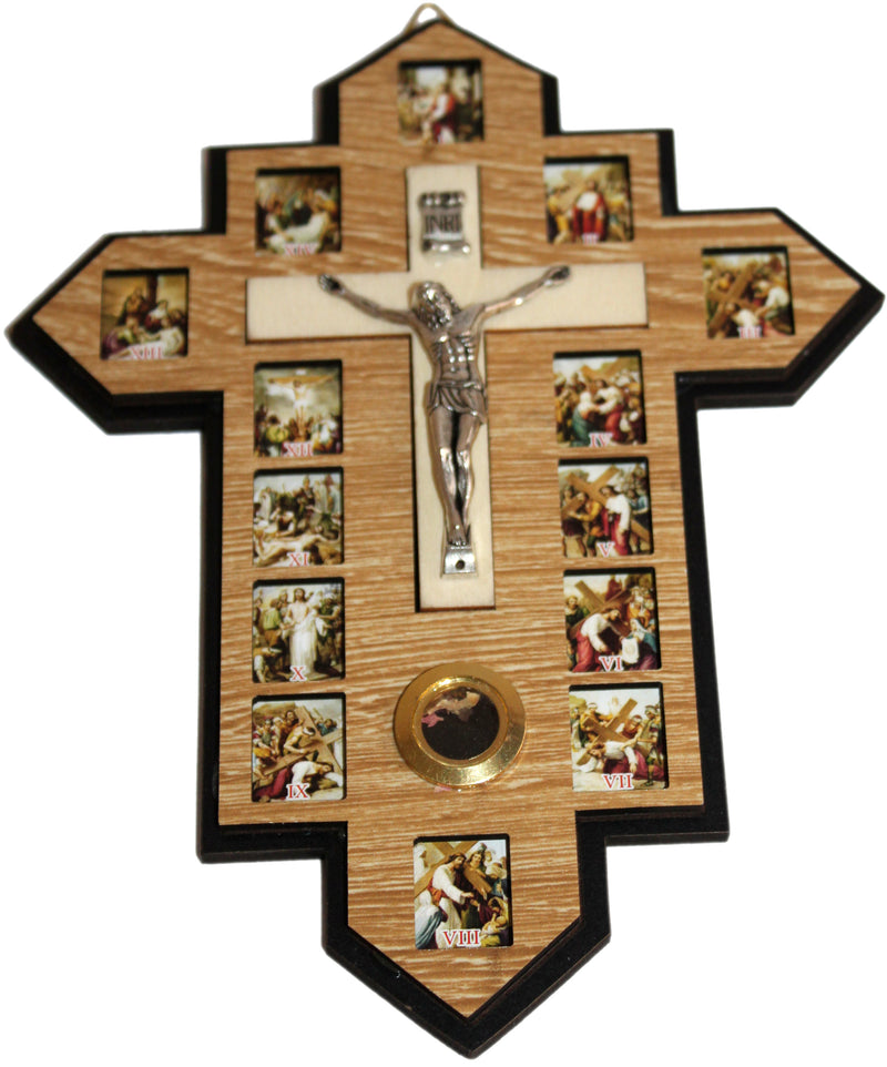 Three Layers with Olive Wood Crucifix - icon 14 Stations of the Cross 7 x 4.5 to 5.5 Inches