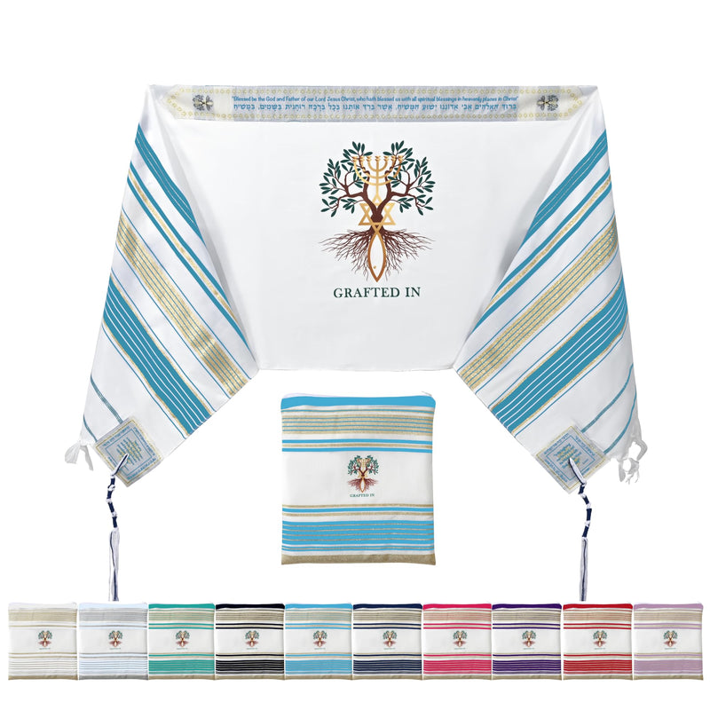 Holy Land Market Grafted IN - Messianic Christian Prayer Shawl/Tallit Prayer Shawl - Creation and Restoration Talit (Black)