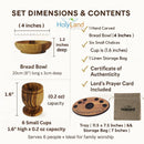 Holy Land Market Olive Wood Communion Cups & Plate Set KIddush & Holding Tray - Communion Set Hand-Carved in Bethlehem – for Church Worship, Pastors & Ministries (Tray + Round Bowl + 6 Small Goblets)