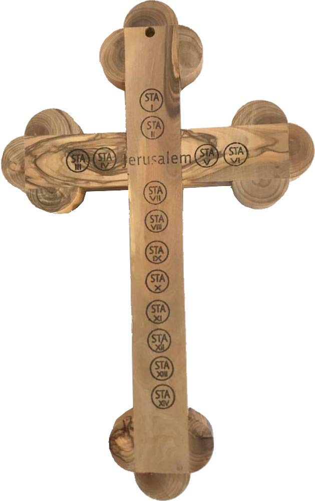 Holy Land Market Olive Wood with Moher of Pearls Outline and 5 Samples Essences Wall Cross Crucifix from The Holy Land ( 11 Inches )
