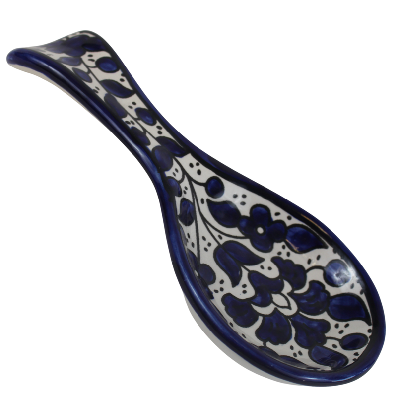 Armenian hand painted cooking Spoon Rest/Ladle Holder - Large with deep Round Cup part - Asfour Outlet Trademark