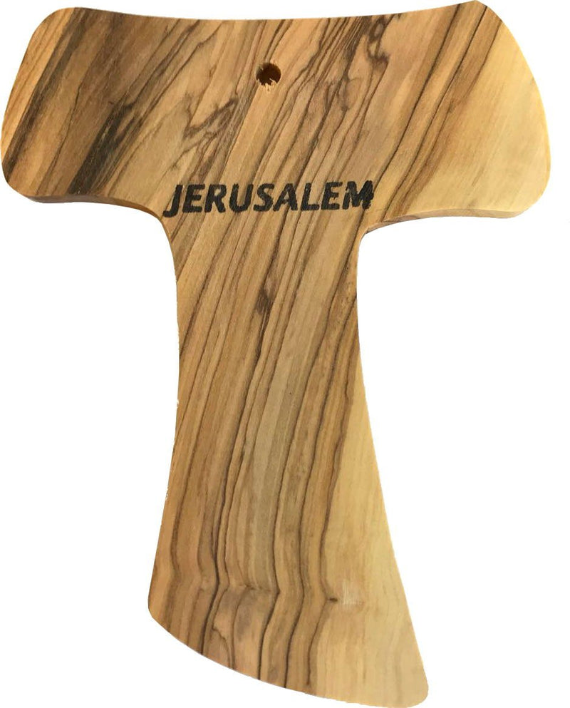 Holy Land Market Large and thick Wall Tau hand carved olive wood Tau Cross - Hanging (16 cm or 6.5 inches) with Certificate