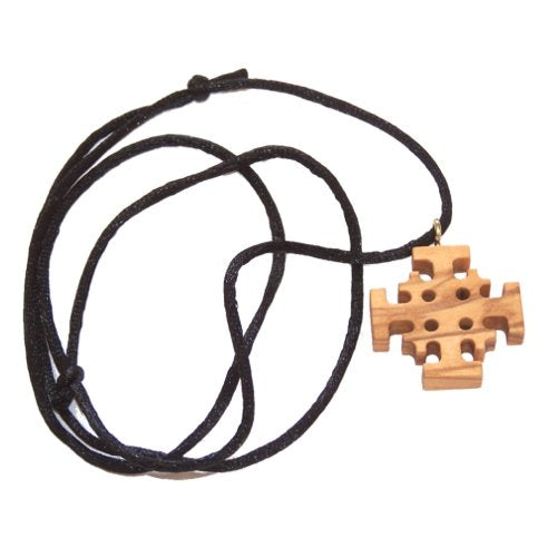 Jerusalem Cross - olive wood extra-Smoothed necklace ( 1.2 inches or 3 cm) - Necklace length is adjustable.