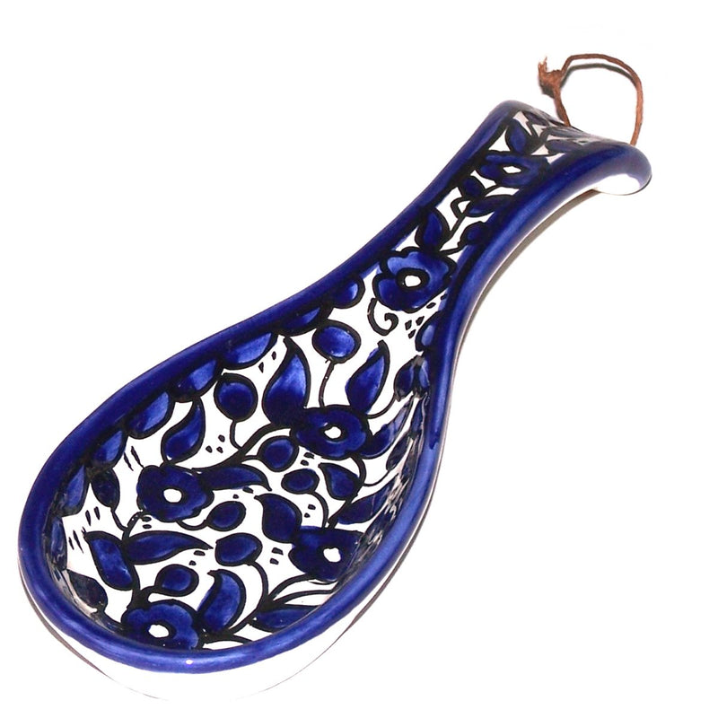 Armenian hand painted cooking Spoon Rest/Ladle Holder - Large with deep Round Cup part - Asfour Outlet Trademark