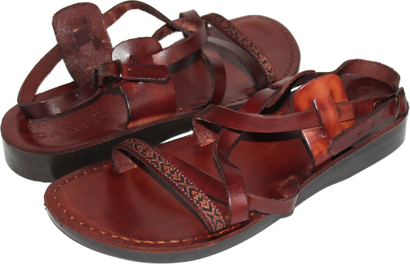 Holy Land Market Men/Women Biblical Jesus Leather/Embroidered Sandals/Slides From Jerusalem (Moses  Style)