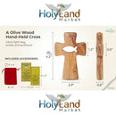 Wooden Pocket Cross - Bethlehem Olive Wood - 3-in-1 Design: Standing, Hanging, or Holding - Hand-Carved Fish Silhouette - Includes Velvet Pouch, Prayer Card, & Certificate (4.2 Inches)