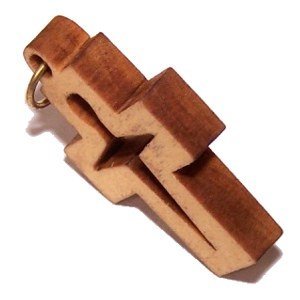 Olive wood Latin Cross Laser Pendant (6cm or 2.36" long )