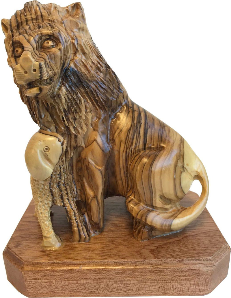 Holy Land Market Lion with Lamb - olive wood figure - one piece, Revelation 5:5-6 (20x16x12 or 8x6.5x5 inches)