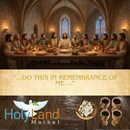 Holy Land Market 4 x 3" Olive Wood Communion Cups & 4" Bread Plate Set – Hand-Carved in Bethlehem – Includes 4 Kiddush Goblets with Matching Tray for Church Worship, Pastors & Ministries