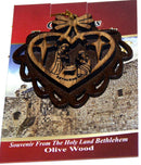 Two Layers Mahogany with Olive Wood Holy Family Nativity Scene Ornament Gift Carved by Laser - Olive Wood - Carved Inside Heart (5.5 cm or 2.2 inch with Certificate) and Gold String