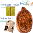 Holy Land Market Hand-Carved Olive Wood Holy Family Statue – Holy Family Nativity Scene from Bethlehem – 3.75” Christmas Decor for Home or Church with Nativity Story Booklet, Certificate & Prayer Card