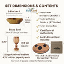 Holy Land Market Olive Wood Communion Cups & Plate Set Kiddush & Holding Tray - Communion Set Hand-Carved in Bethlehem – for Church Worship, Pastors & Ministries (Round Bowl + 2 Large Goblets + Tray)