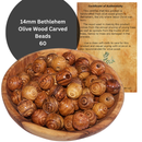 Cuentas de Rosario de Madera de Olivo del Mercado de Tierra Santa – Cuentas Redondas Talladas a Mano de 14 mm de Belén (60 pcs)